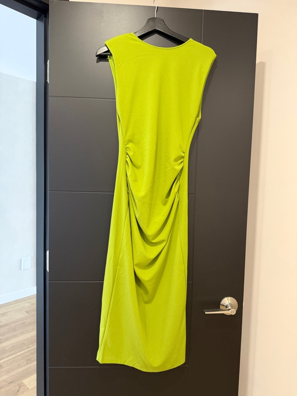 Sleek Pea Green Ruched Midi Dress - Women